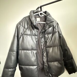 Black Leather Puffer Jacket